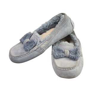 UGG Ansley Bow Grey‎ Suede Sheepskin Lined Moccasin Slippers Womens 11